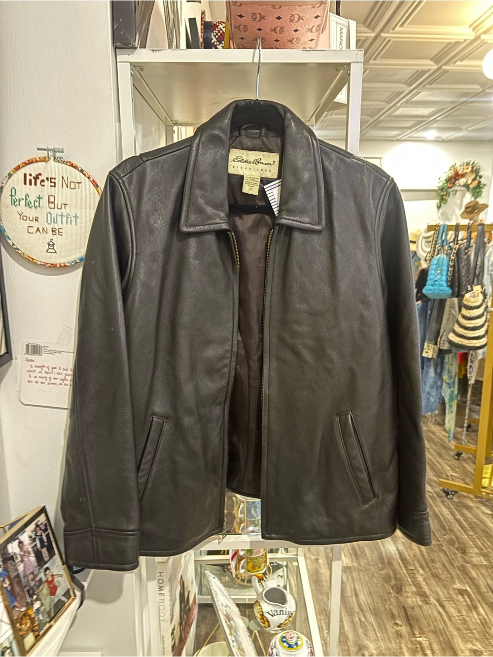 Eddie Bauer vintage Black Leather Zip Bomber Jacket